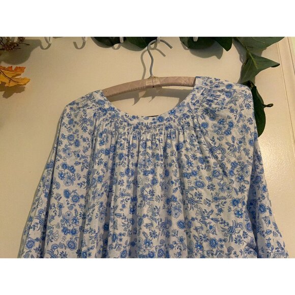 Crown & Ivy Women’s Top 2X Blue White Floral Peasant Blouse Boho Tunic Long Slee - Picture 11 of 12